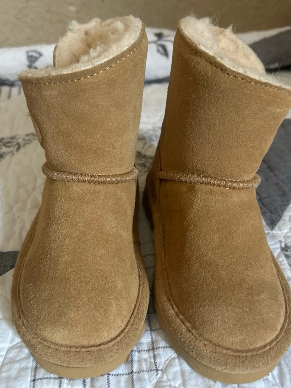 BearPaw Kids Suede Shearling Boots - Tan